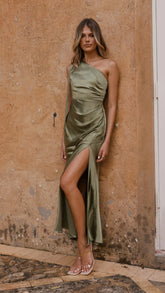 Halle One Shoulder Maxi Dress - Olive